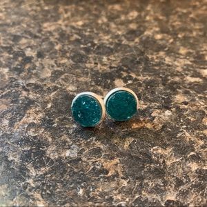 Deep Teal with Silver Druzy Studs
